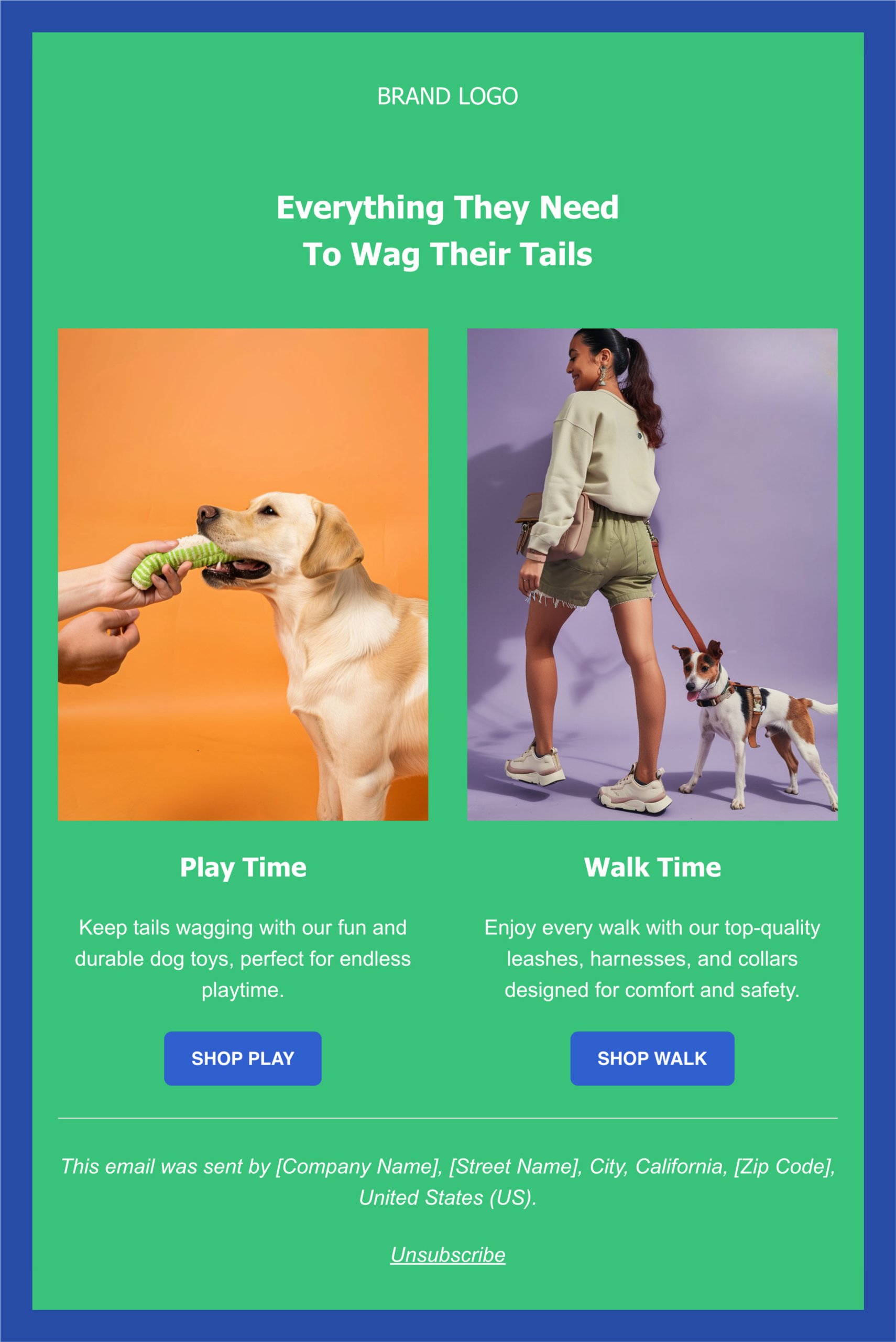 An example of one-column email template