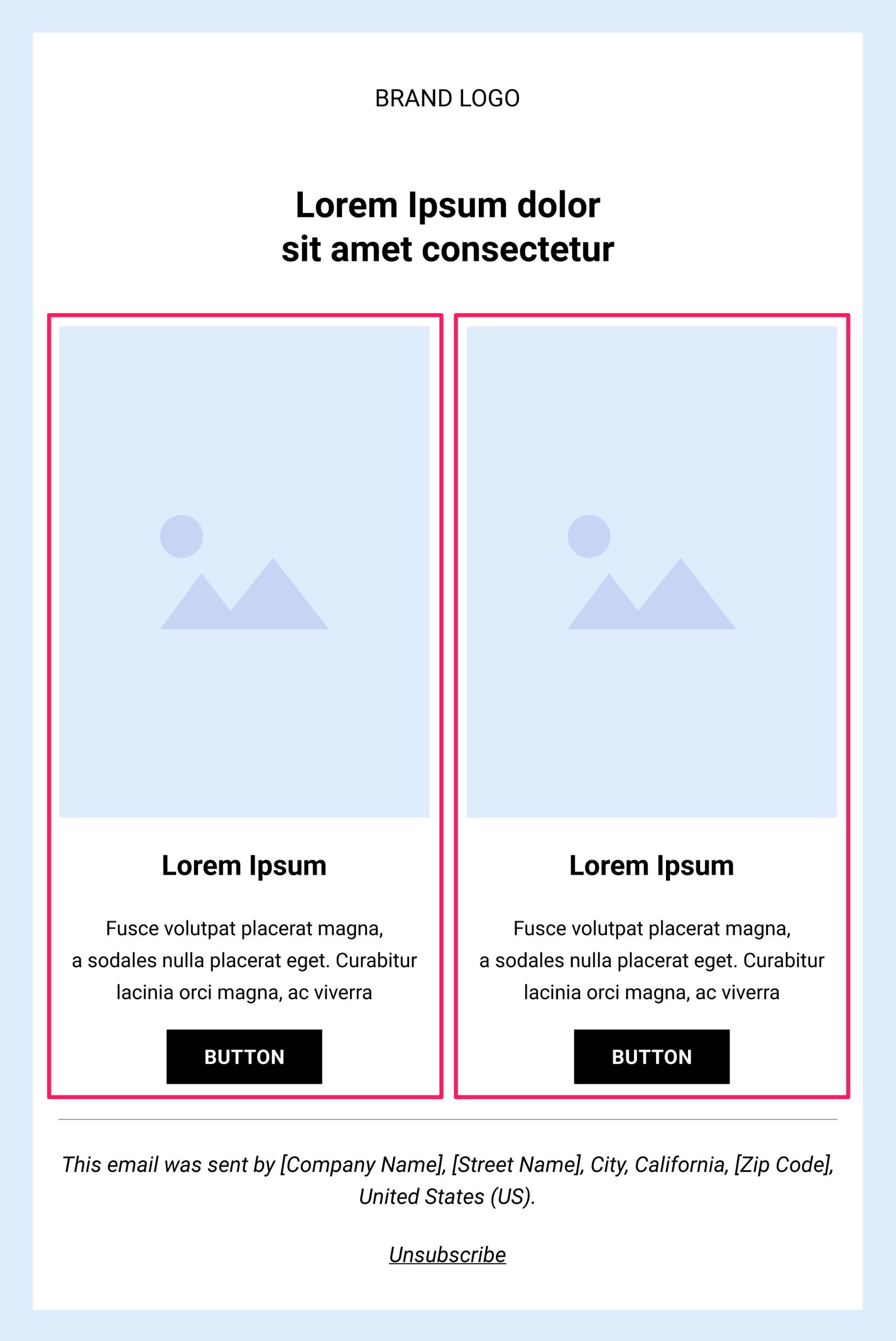 An example of one-column email layout