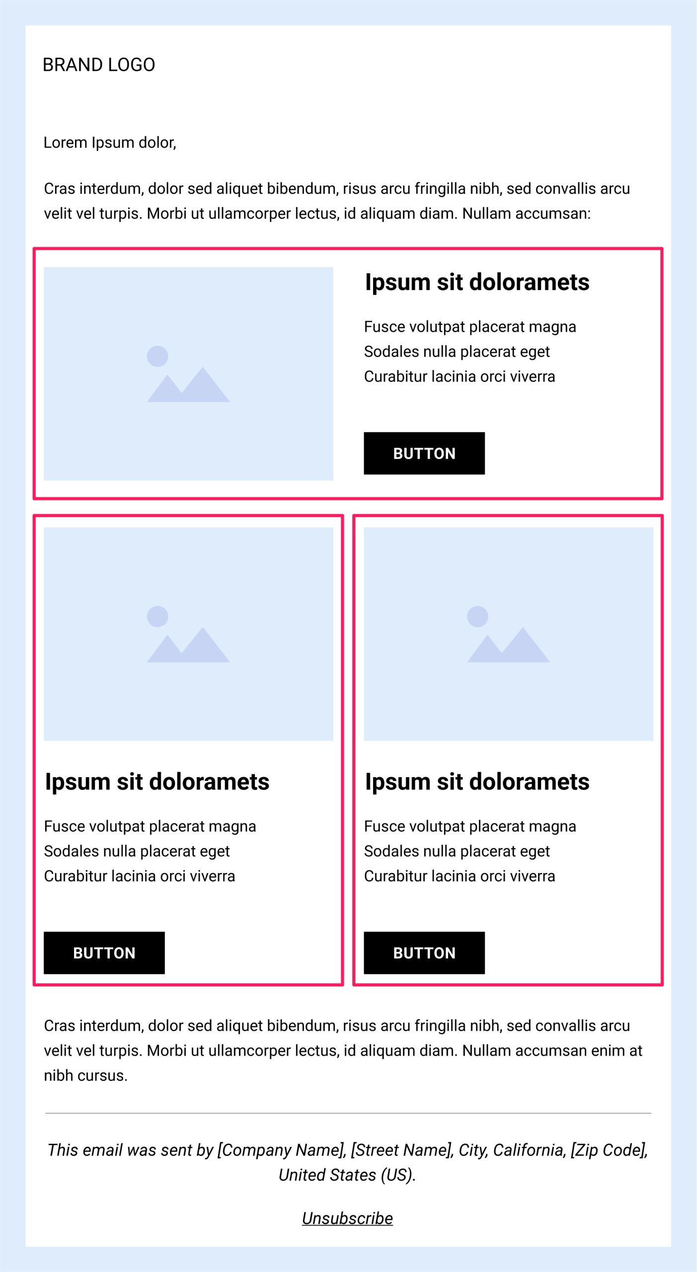 An example of one-column email layout
