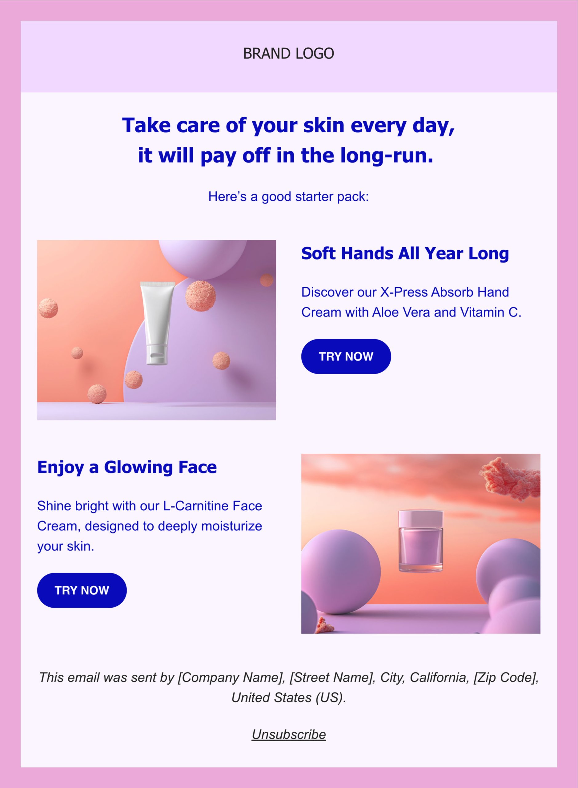 An example of email template following a zig-zag pattern