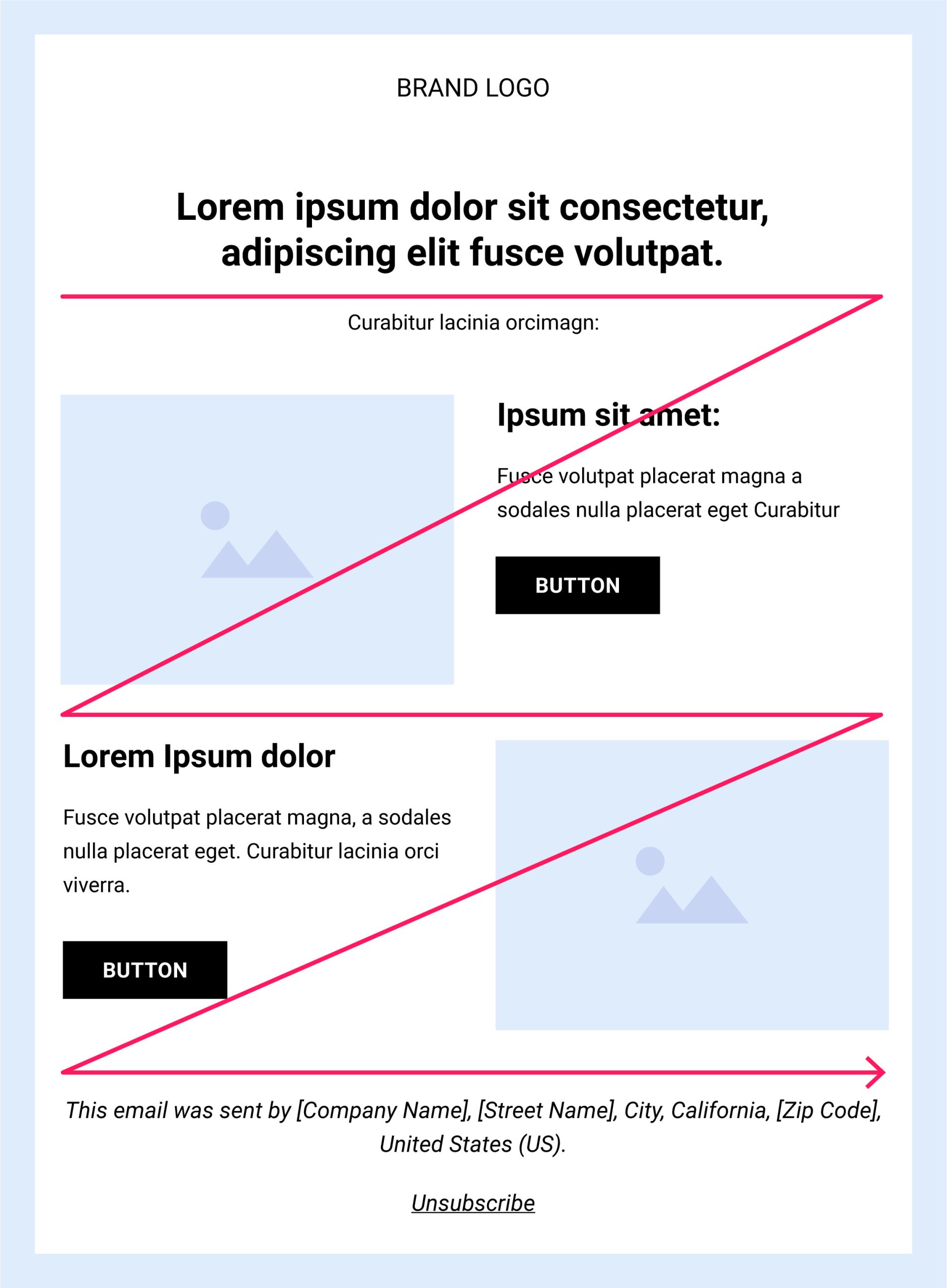 An example of email layout following a zig-zag pattern