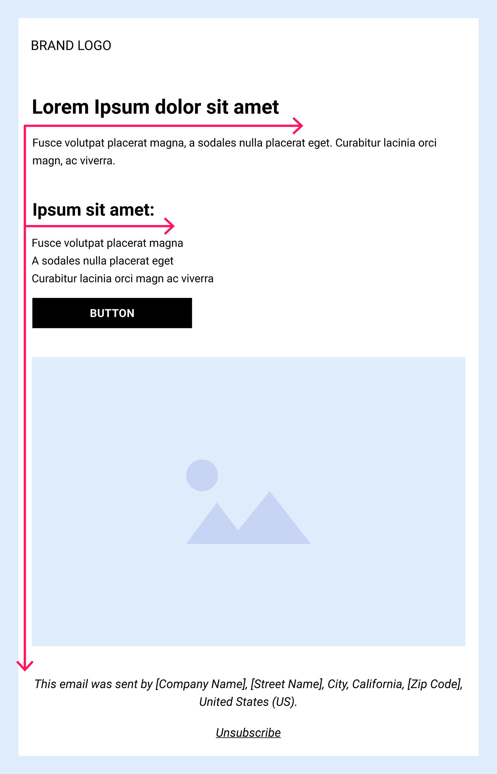 An example of email layout following a zig-zag pattern