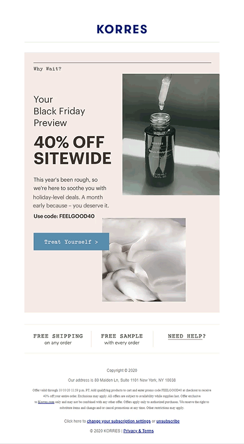 Screenshot of the Korres email, including cinemagraphs
