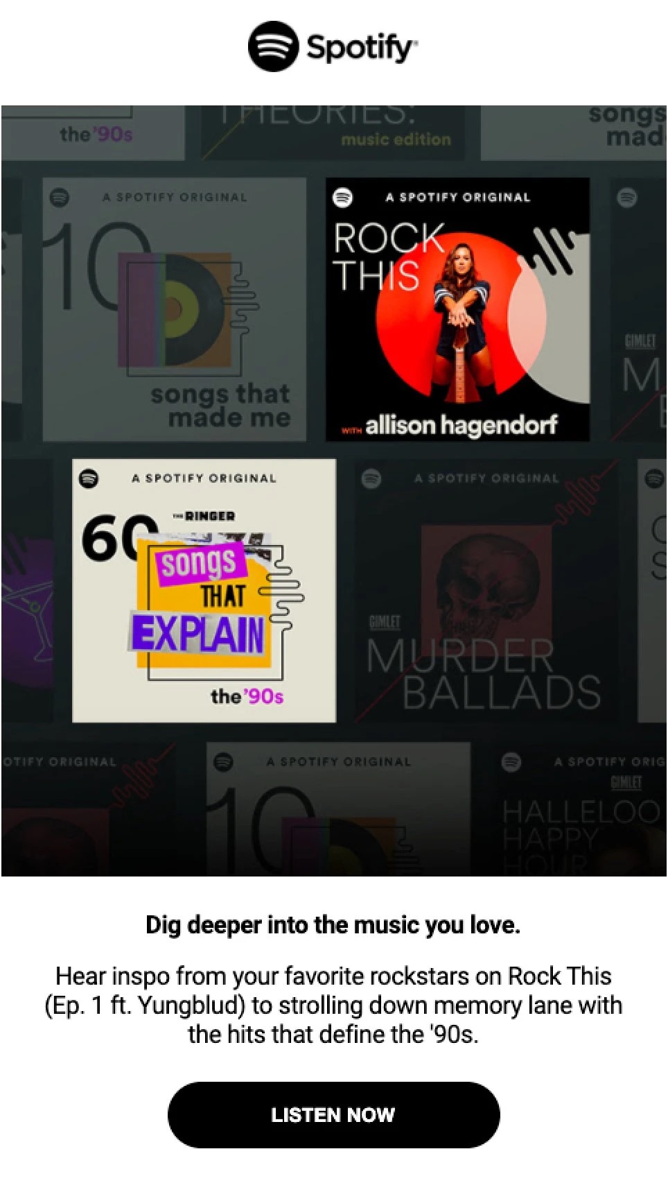 Screenshot of the Spotify email, including dynamic content with high-quality images
