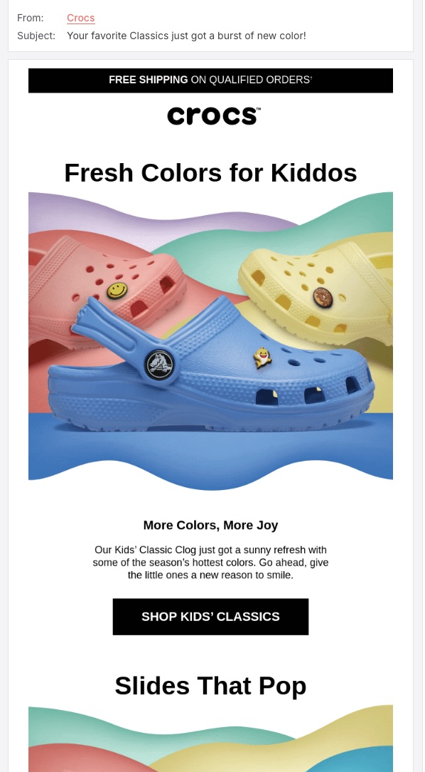 Screenshot of the Crocs cross-sell email promo
