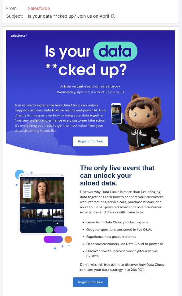 Screenshot of the Salesforce event promotion email