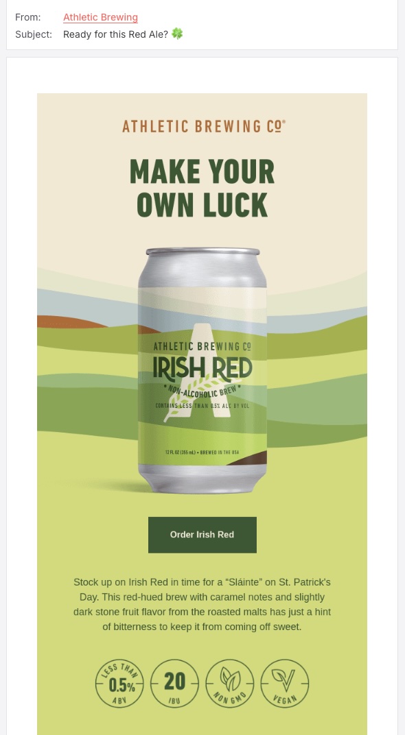 Screenshot of the Athletic Brewing holiday sales promotion email
