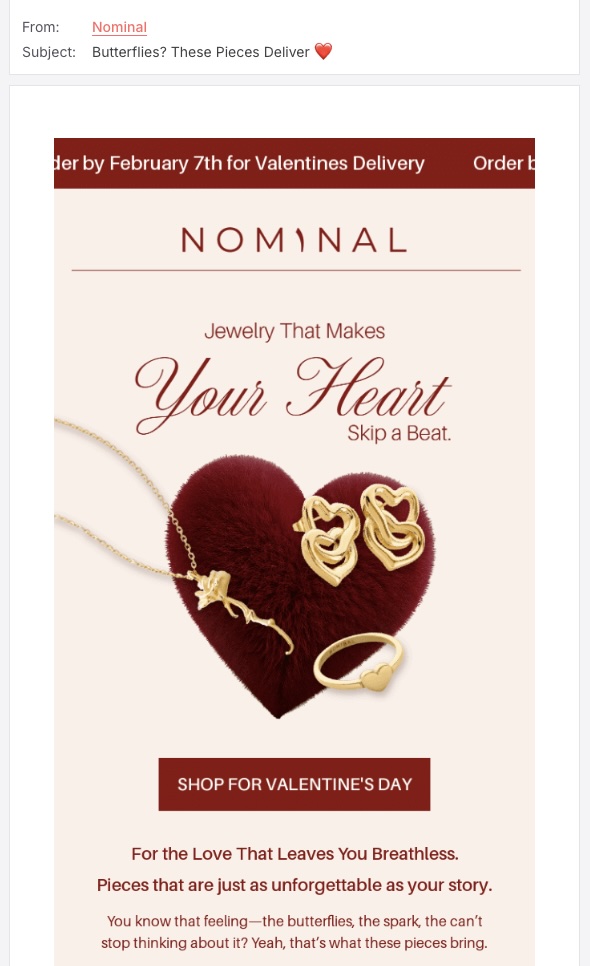 Screenshot of the Nominal holiday sales promotion email