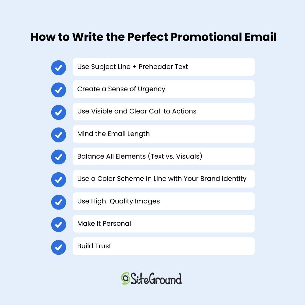 How to write the perfect promotional email with a summary of the steps mentioned above.


