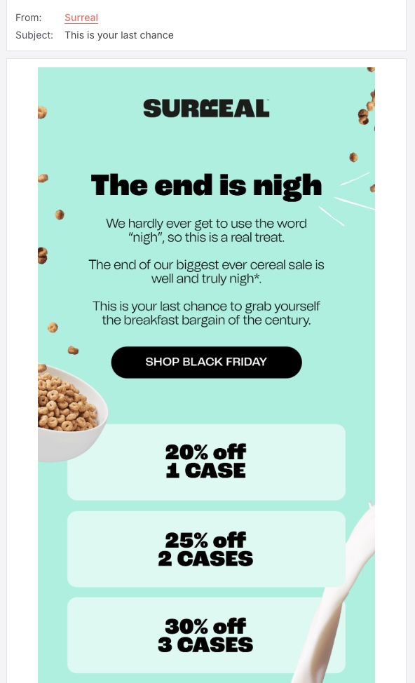 Screenshot of the Surreal reminder email promo