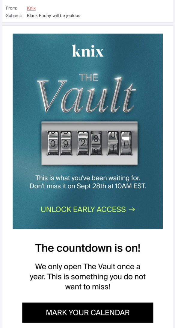 Screenshot of the Knix teaser email