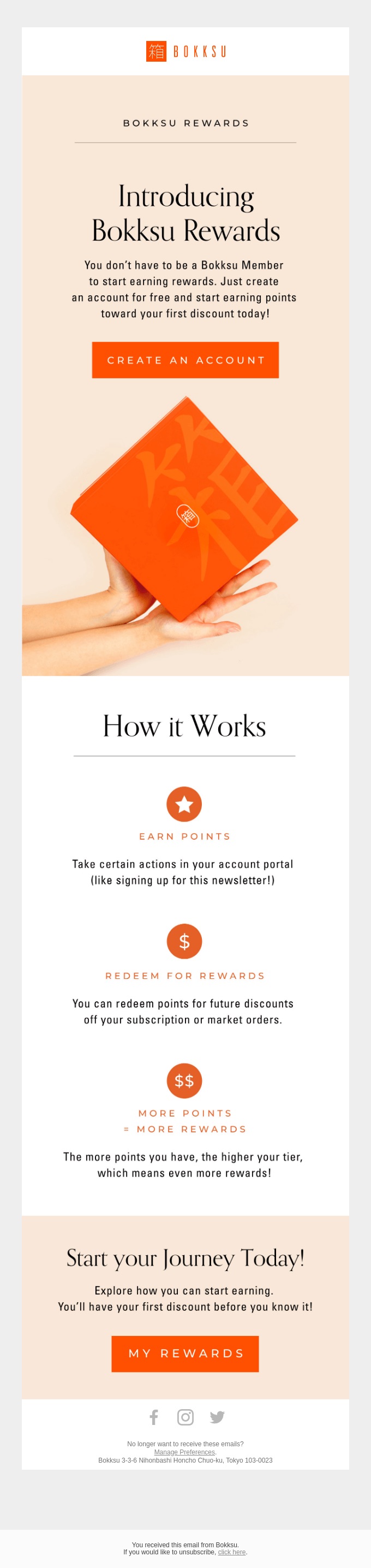Screenshot of a rewards email from Bokksu, showcasing visual and text elements