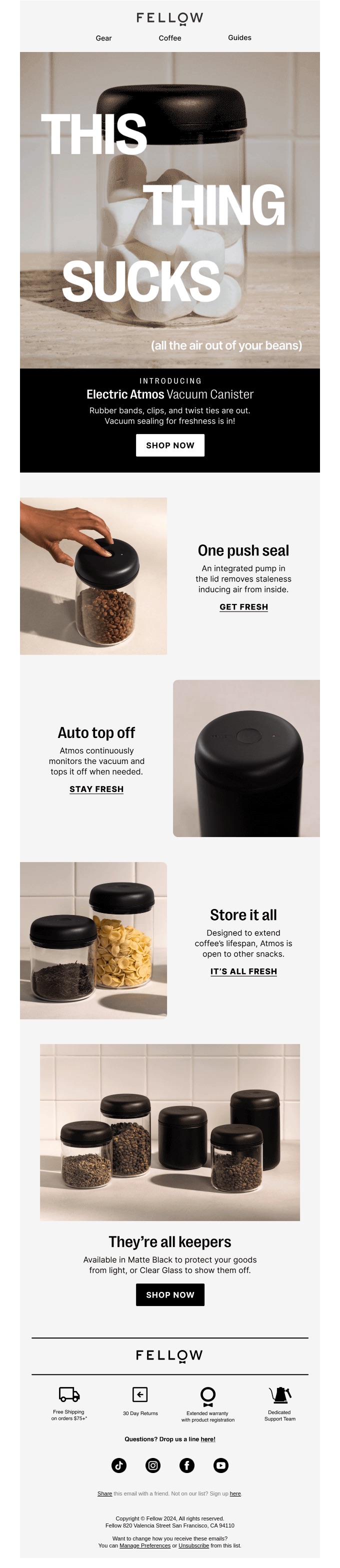 Screenshot of a product launch email from Fellow, showcasing visual and text elements