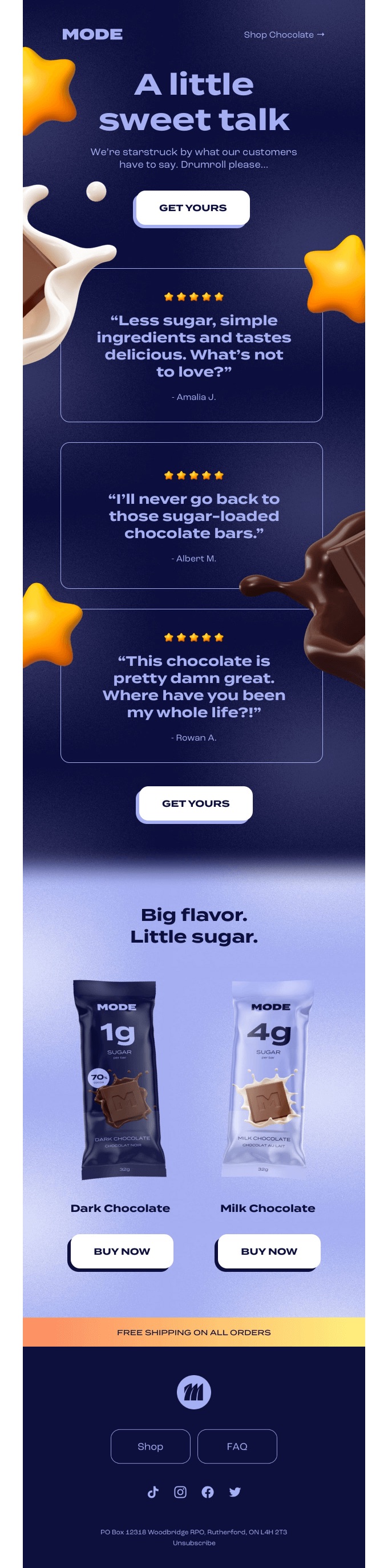 Screenshot of a customer recommendations email from Mode, showcasing visual and text elements
