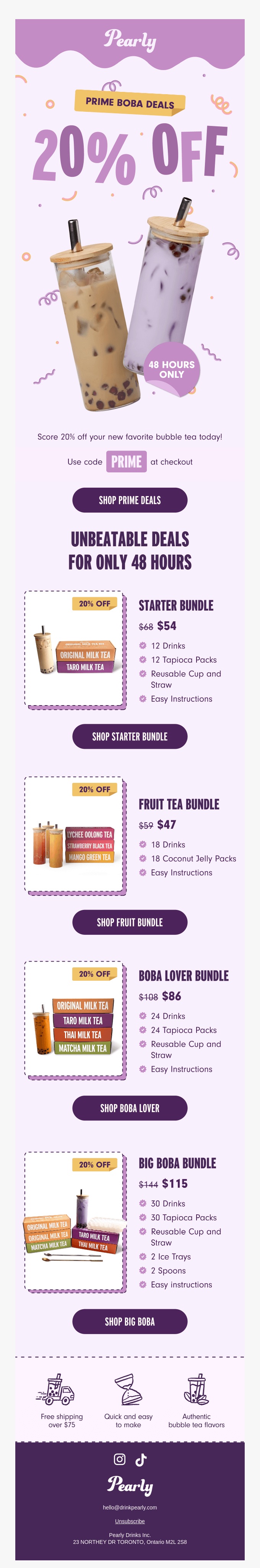 Screenshot of a limited-time sale email from Pearly, showcasing its visual and text elements