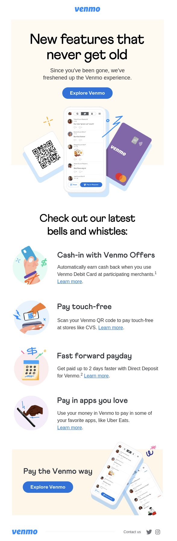 Screenshot of a renew email from Venmo, showcasing visual and text elements
