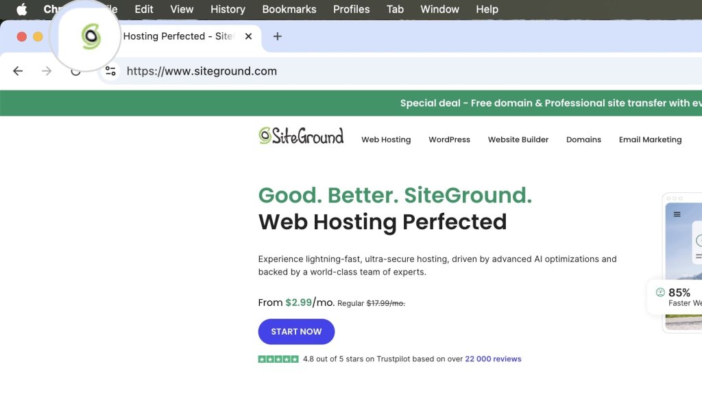 Example of a favicon in a web browser tab