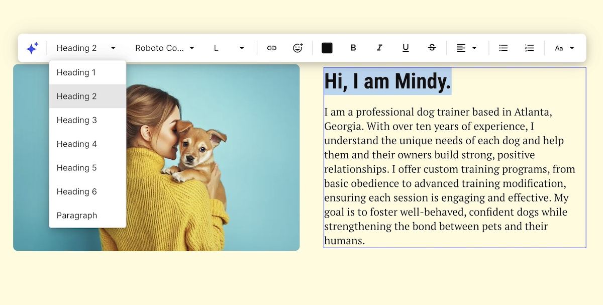 Optimizing page layout and structure using headers in a website builder