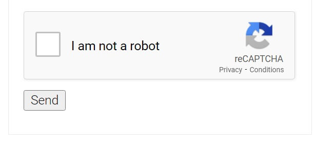 Screenshot of the "I am not a robot" captcha by Google reCAPTCHA.