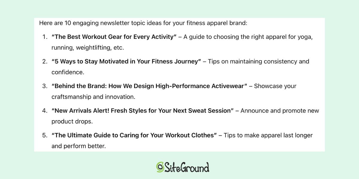 ChatGPT marketing response for newsletter topic ideas