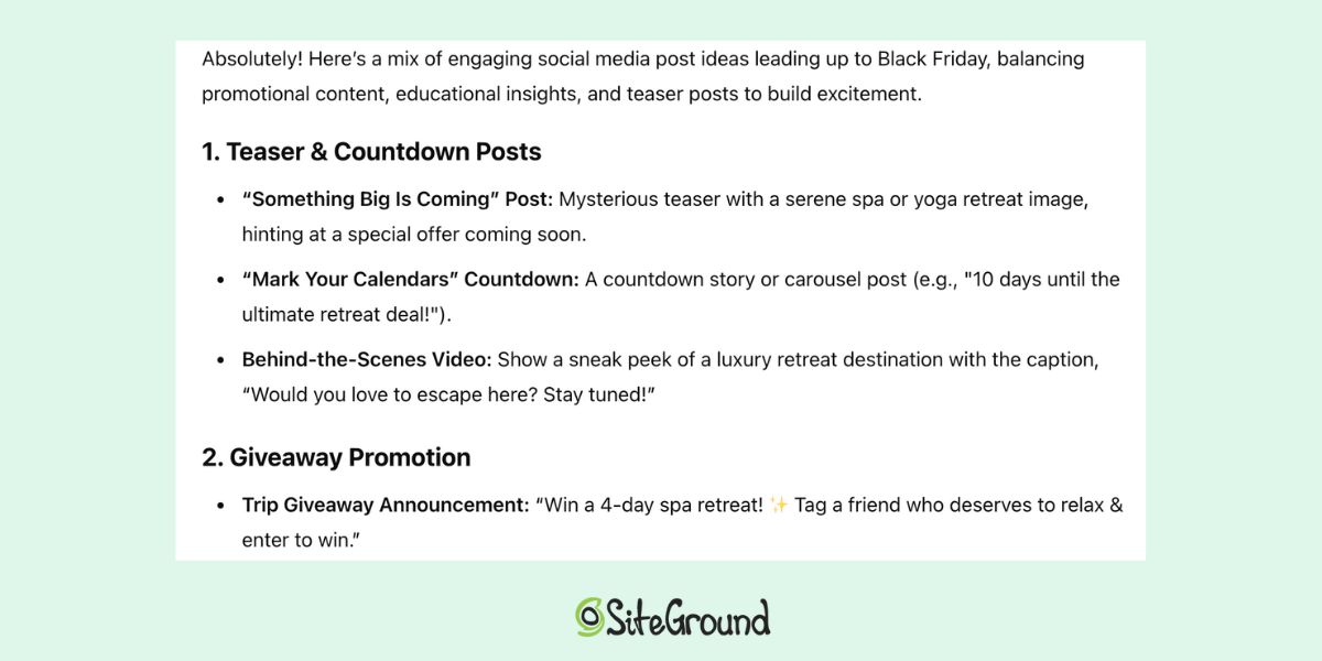 ChatGPT marketing response for social media posts