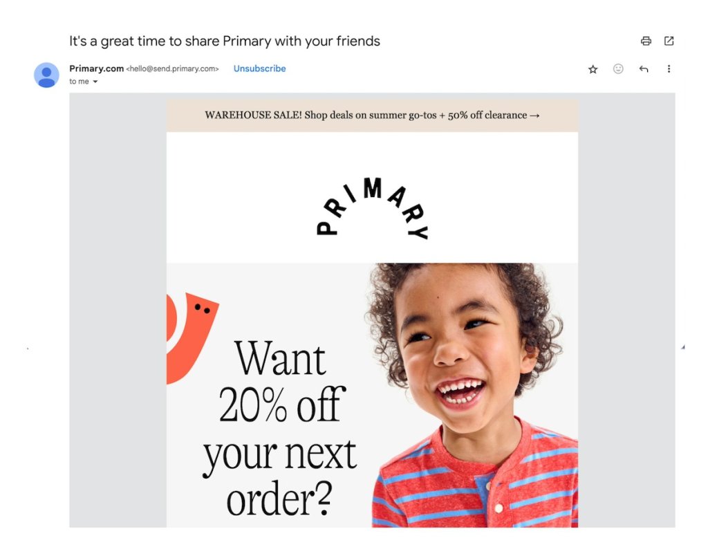 Email example with offer for customer sharing