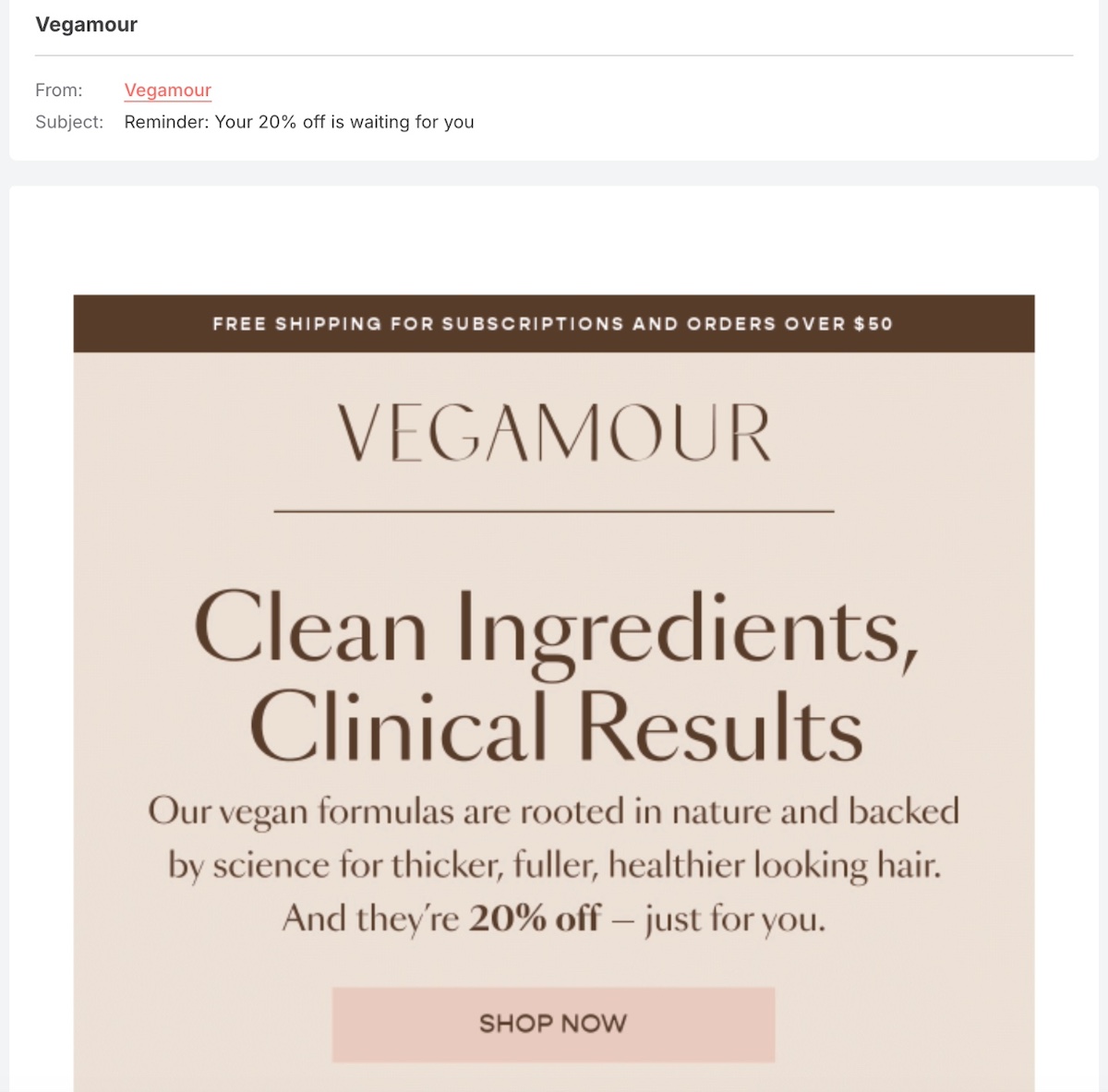 Example of a discount re-engagement email