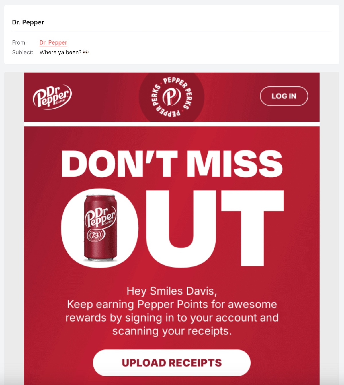 Example of a loyalty re-engagement email