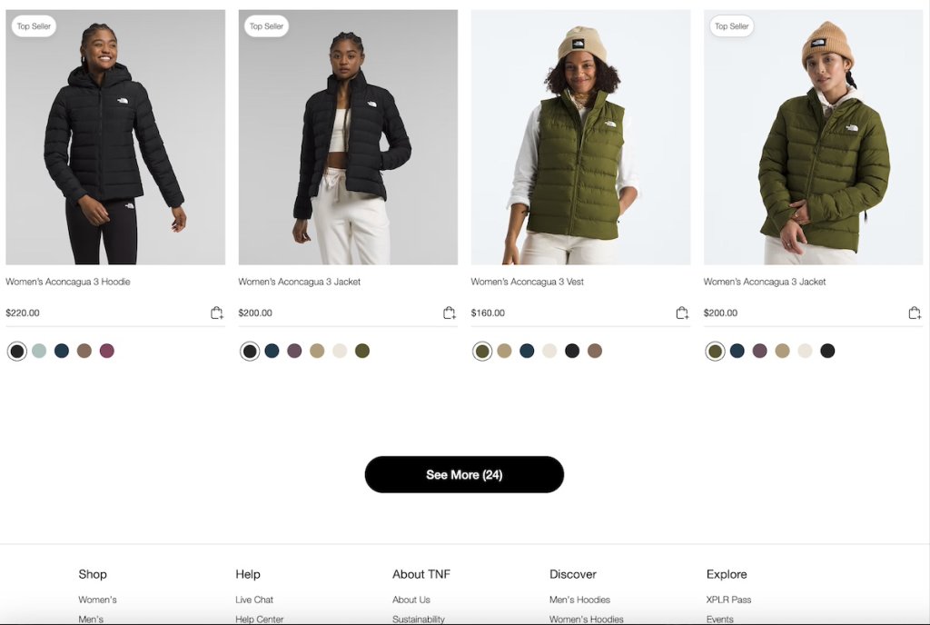 Example of splitting products onto pages