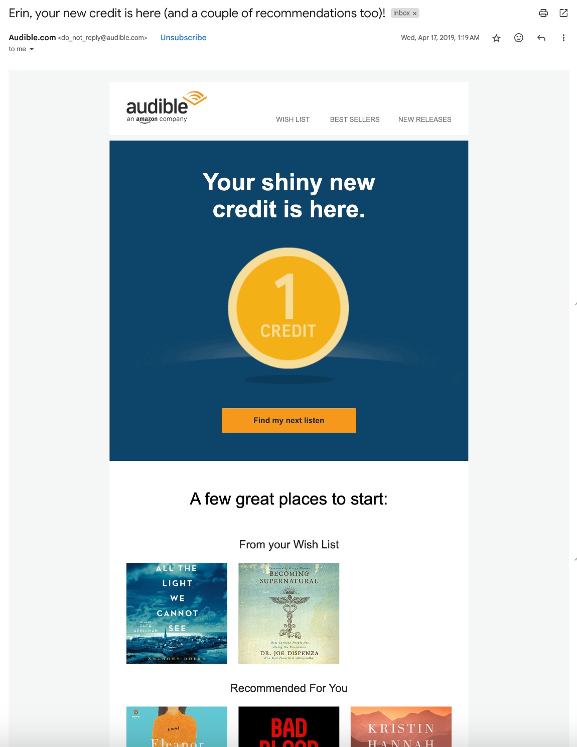 Personalized lead nurturing email example