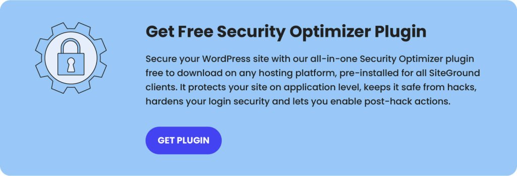 SiteGround free Security Optimizer Plugin