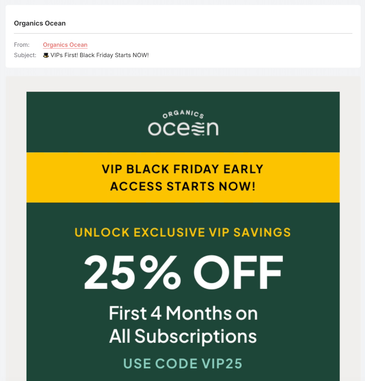 VIP access email example for lead nurturing