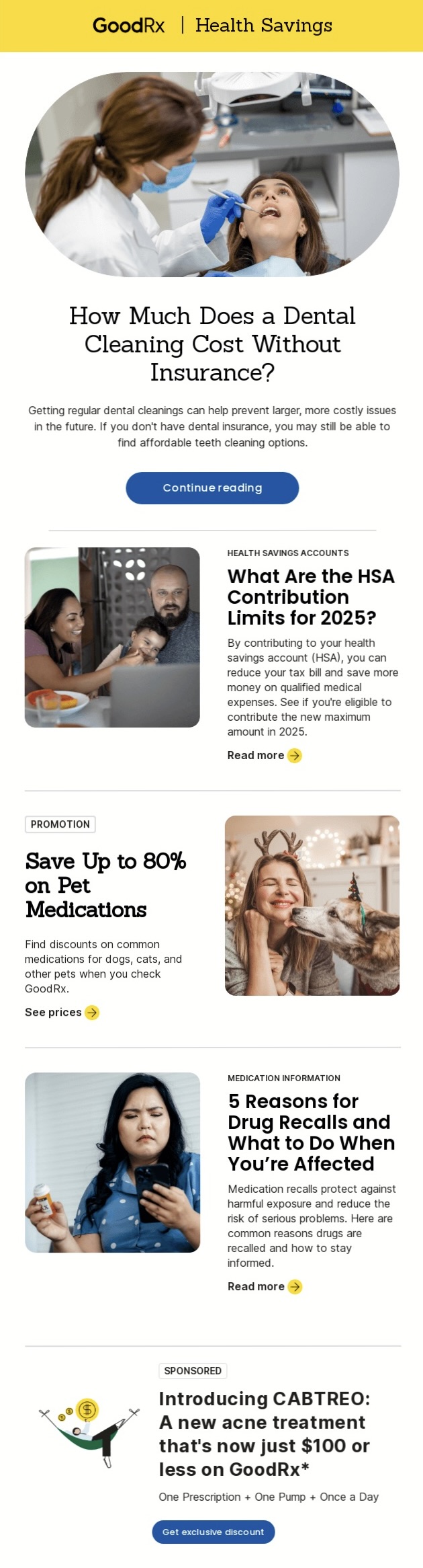 Screenshot of the GoodRx blog email newsletter, showcasing its unique content and design.