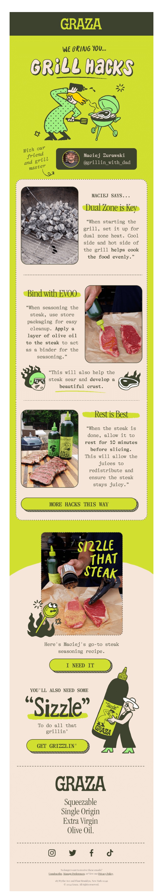 Screenshot of the Graza practical email newsletter, showcasing its unique content and design.