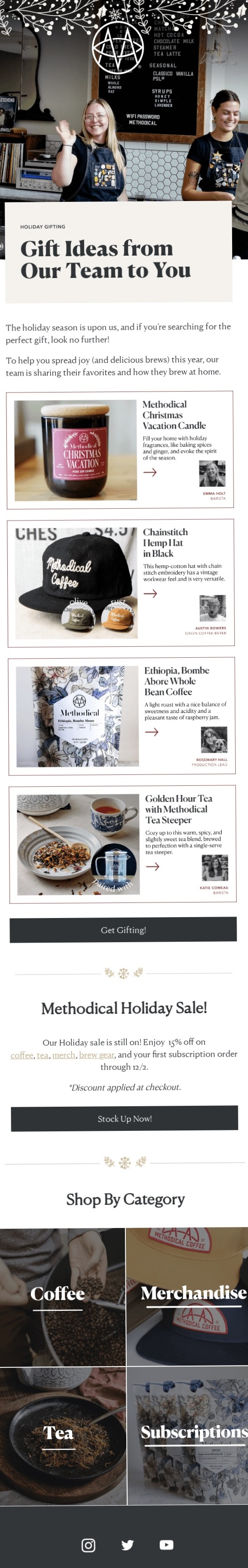 Screenshot of the Methodical Coffee themed email newsletter, showcasing its unique content and design.