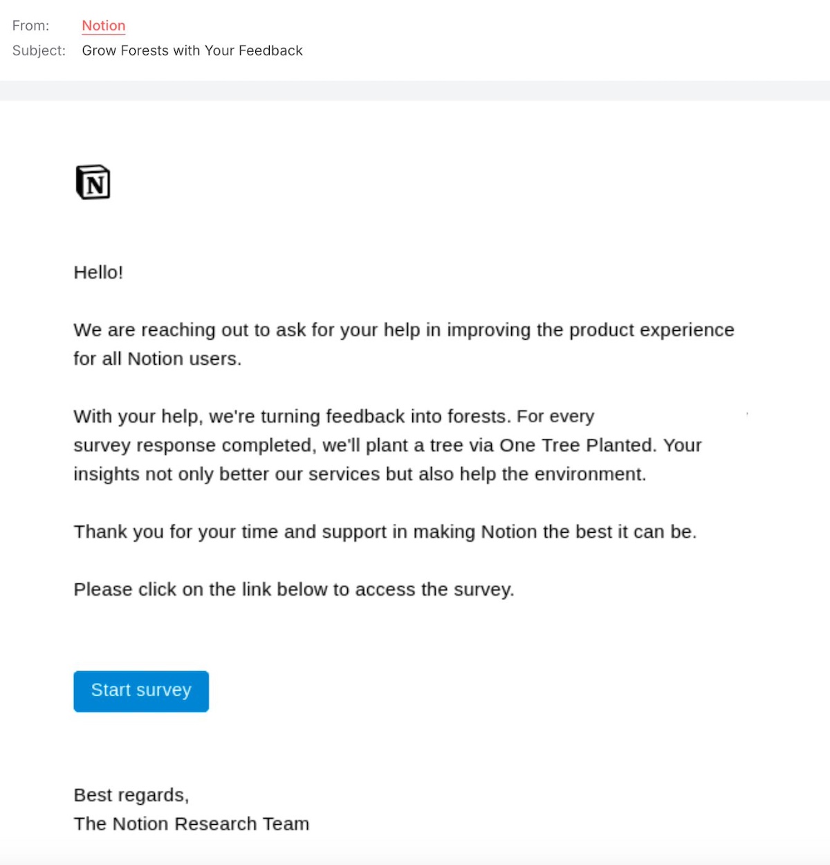 Feedback survey email example