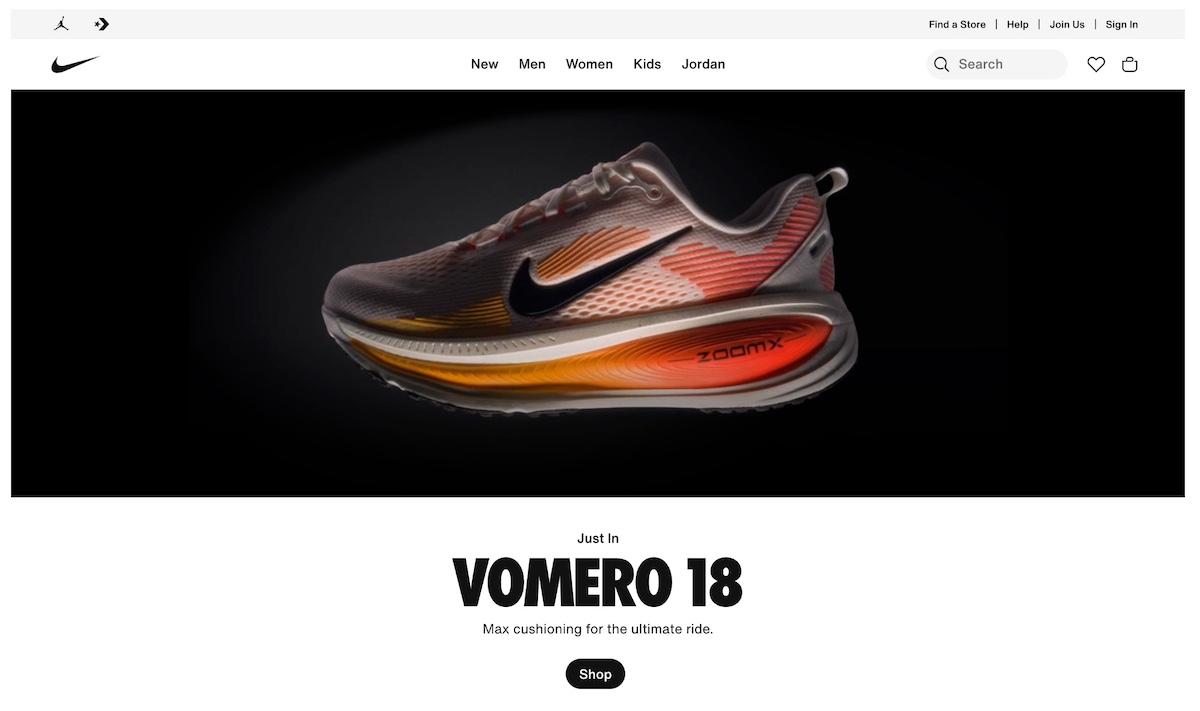 Homepage design example of a strong hero section