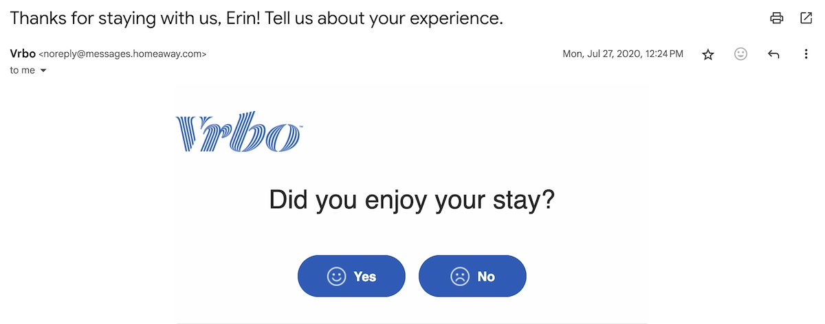 Hospitality survey email example