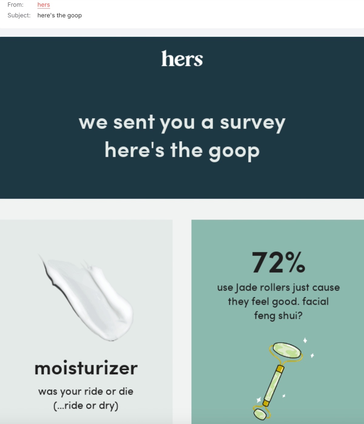 Survey email example sharing results