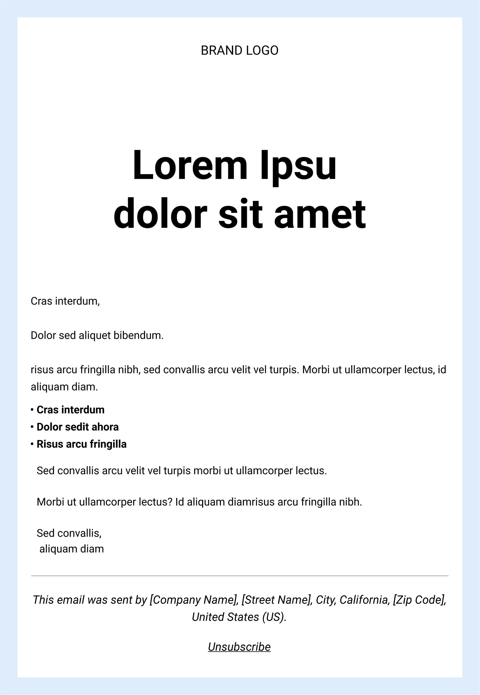 An example of all-text email layout