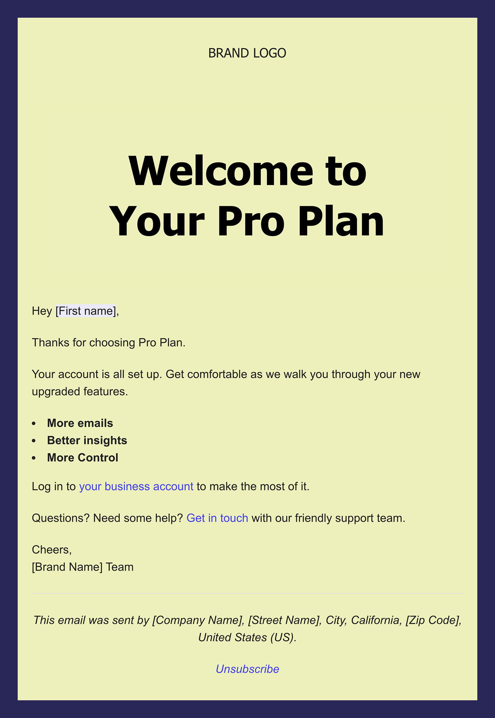 An example of all-text email template