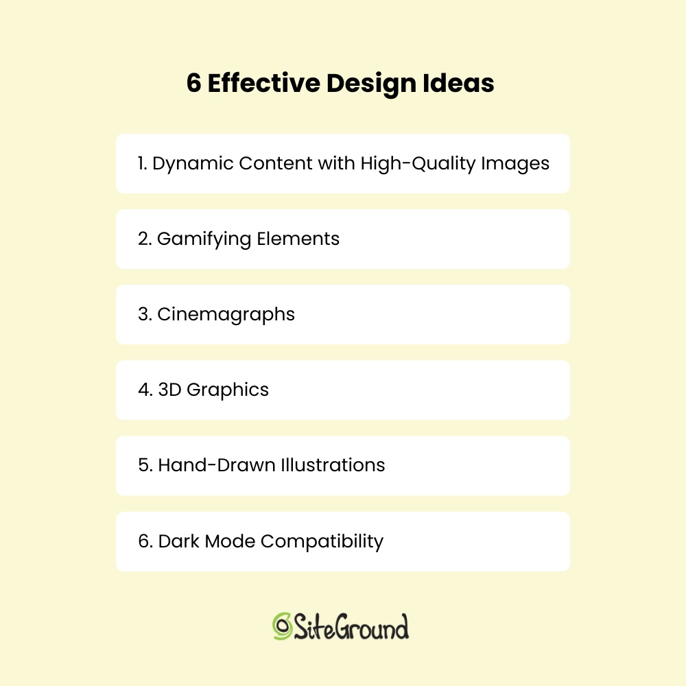6 effective design ideas, each structured sequentially to form a list