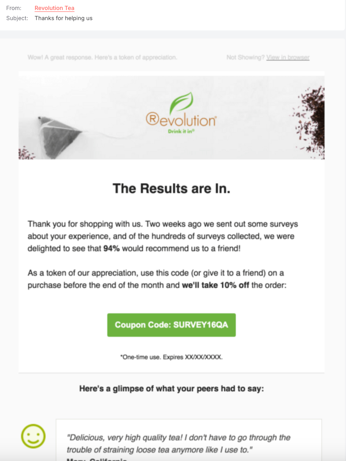 example of a survey email sharing results