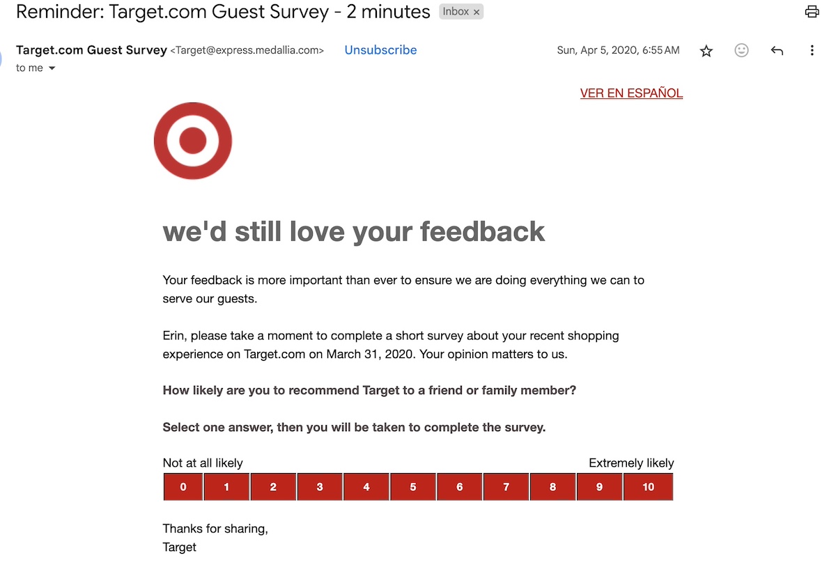 survey reminder email example