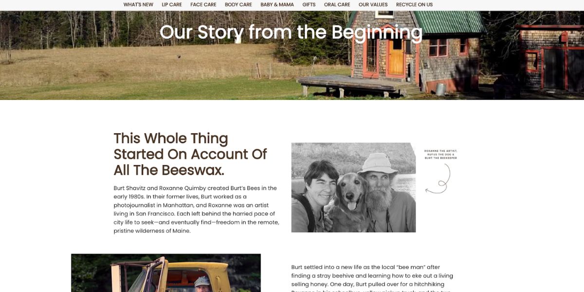 about us page burts bees