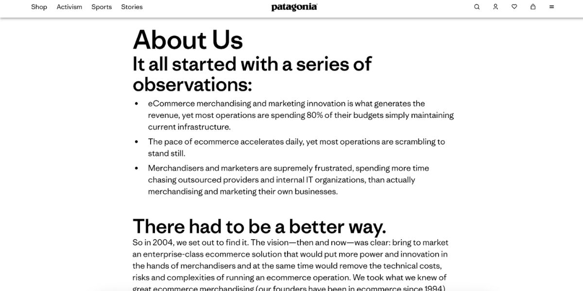 about us page patagonia