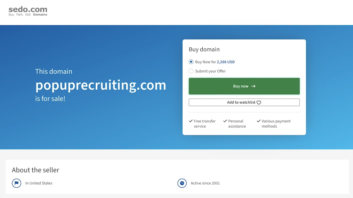 Domain for sale marketplace example