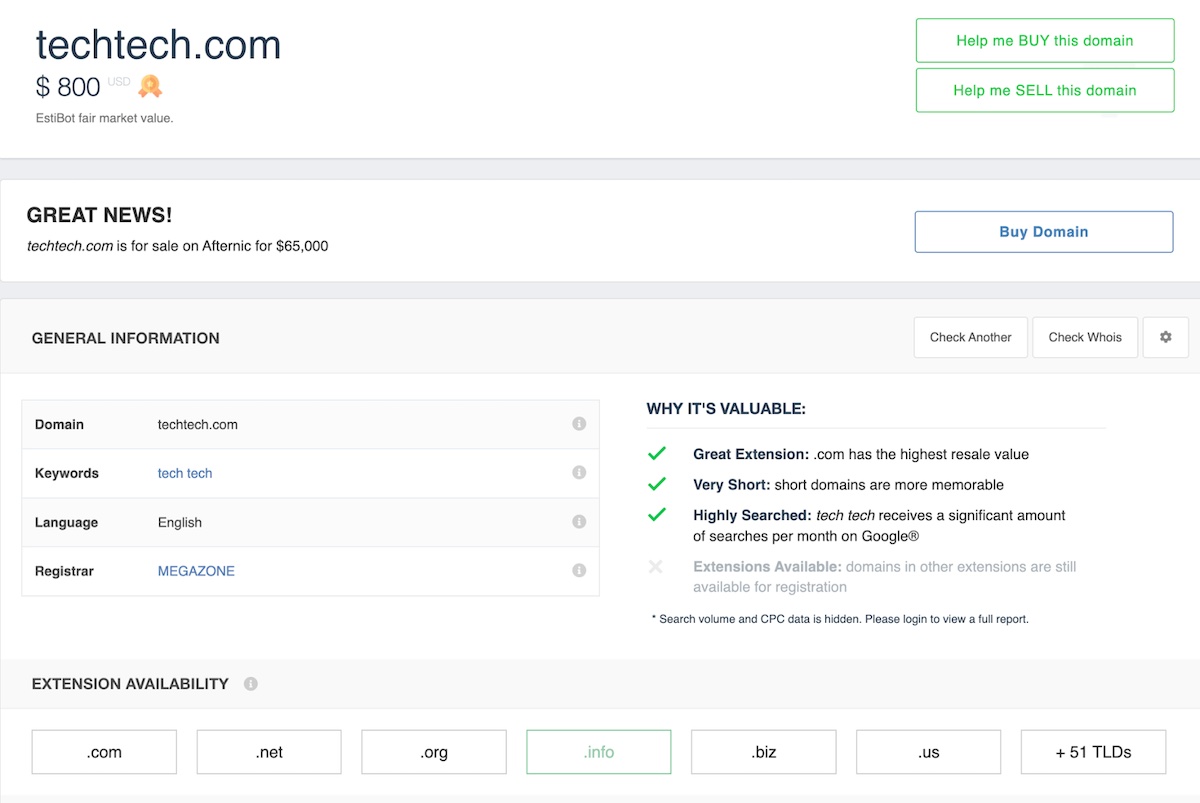 Online domain appraisal example