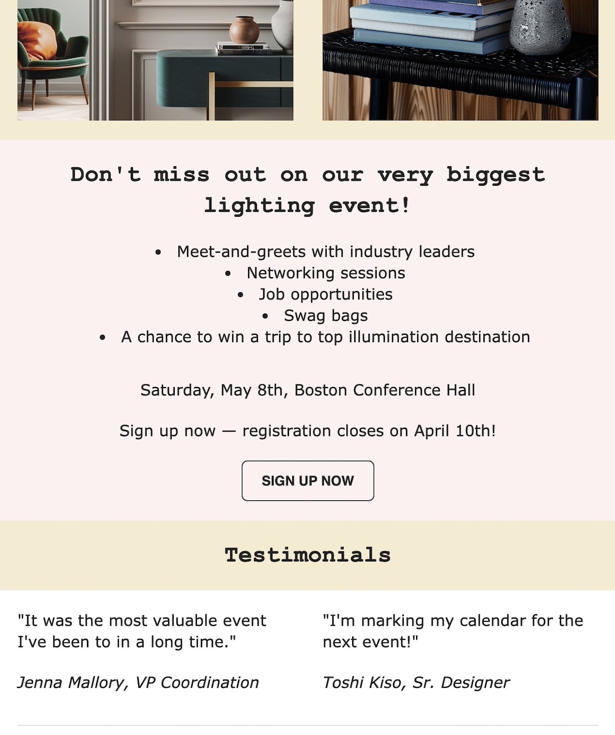 Event reminder email example that uses FOMO