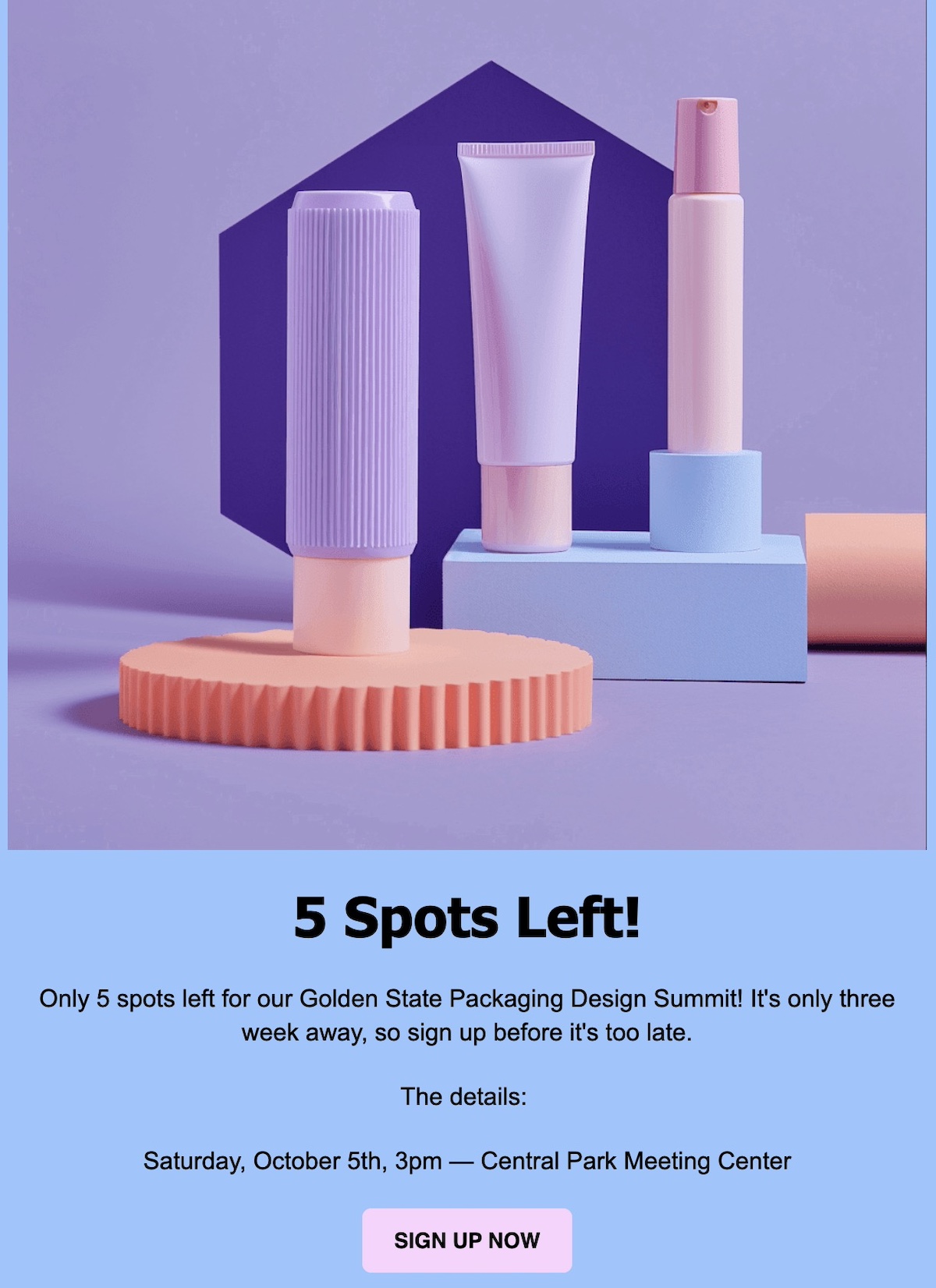 Event reminder email that uses urgency and scarcity